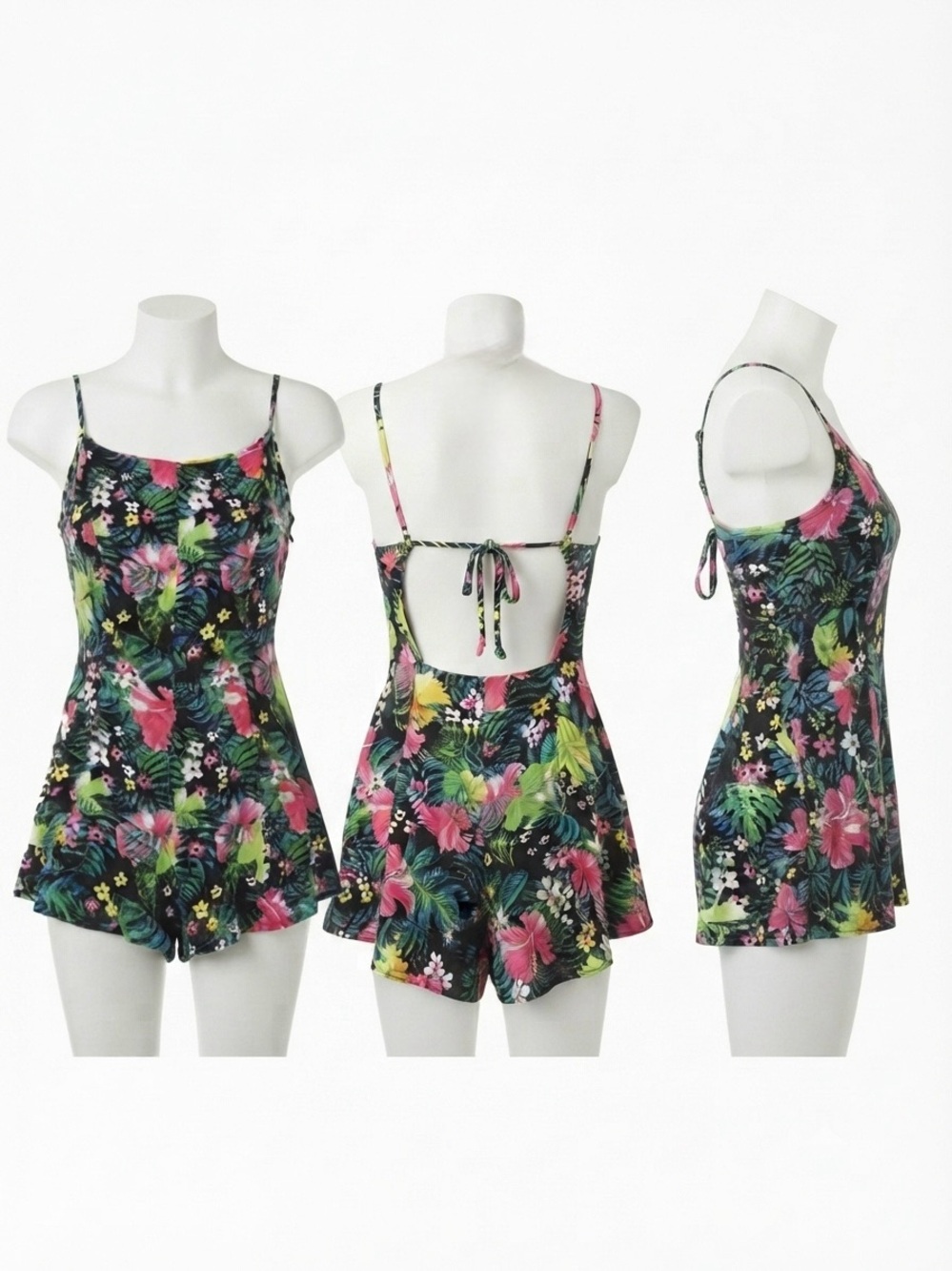 H&M Divided Tropical Floral Open Back Romper Sz 2